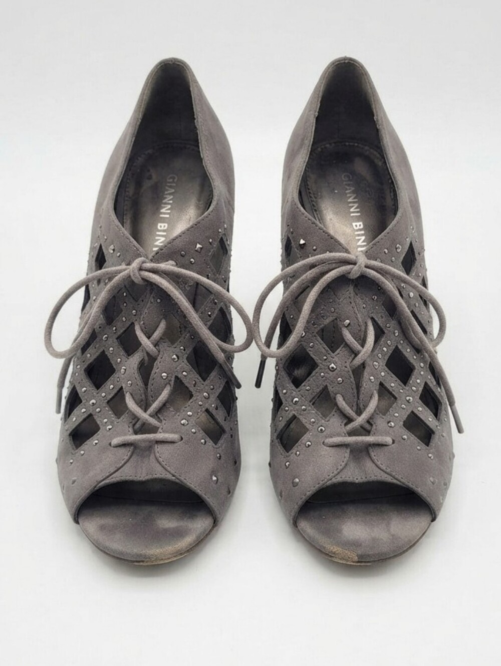 Gianni Bini Charcoal Lace Up Wedges